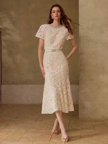 MOTF PREMIUM RHINESTONE FISH TAIL HEM DRESS - White - View 3