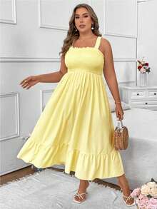 Vionelle Gaun Cami Maxi Kasual Musim Panas Ukuran Plus Warna Polos untuk Wanita - Angsa kuning - View 3