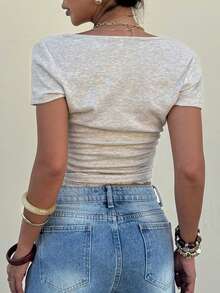 Lavishia Lace Patchwork Pleated Sexy Casual Blouse, Suitable For Summer,Summer Top Everyday Gray - Apricot - View 5