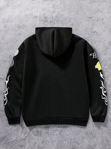 SHEIN 1件青少年男童多图案卫衣，宽松版型，舒适面料，适合上学和休闲穿着，秋冬季节。 - 黑色 - 查看 2