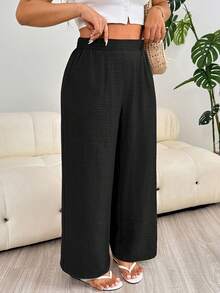 Solflare Women's Plus Size Solid Color Casual Smart Casual Commute Comfortable Wide Leg Pants Vacation Black Summer - Black - View 5