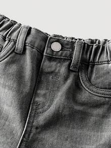 SHEIN 男嬰腰部鈕扣口袋磨損時尚百搭牛仔長褲 - 灰色 - 查看 4