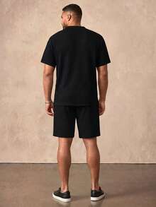 COMVAIL Men's Plus Size Solid Color Short Sleeve Polo Shirt And Shorts Casual Set Vacation Black Summer - Black - View 5