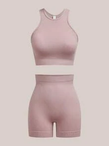 Barelissa Ensemble de lingerie 2 pièces mode, short moulant confortable avec dos nu, à porter en extérieur, pour le sport et les tenues décontractées - Vieux Rose - Voir 6
