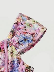 SHEIN MOD 女款露肩花卉印花百褶優雅收腰抓皺長洋裝 - 紫色 - 查看 5