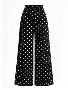 EMERY ROSE Women's Polka Dot Floral Pattern Casual Elegant Versatile Daily Travel Long Pants Tea Party White And Black Polka Dot Autumn - Multicolor - View 2