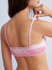 Elorette Sutiã de Lingerie Feminina Rosa Cetim Kawaii Fofo Coquette Babydoll Lolita Renda Patchwork 3D Patchwork Romântico Fofo - Rosa chiclete - Visão 7