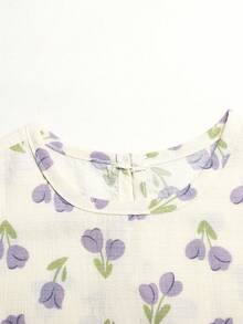 Vestido casual de gasa con estampado floral sin mangas para niña de vacaciones - Morado - Ver 3