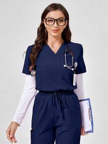 TaskEZ Short Sleeve Top And Long Pants Scrub Uniform Set - Royal Blue - View 5