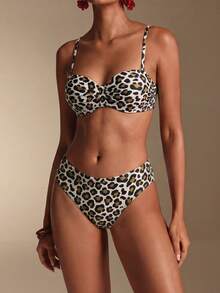 Swim Lushoire Spring/Summer Women's New Random Print Spaghetti Strap Back Tie Push Up Fashion Swimsuit 2-Piece Set - Multicolor - View 5