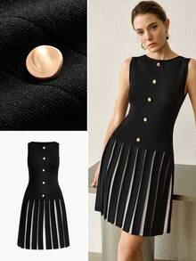 MOTF PREMIUM VESTIDO DE PUNTO SIN MANGAS CON DECORACIÓN DE BOTONES PARA MUJER - Negro - Ver 8