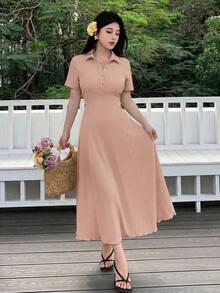 Modelyn Women's Solid Color Knit Midi Dress - Pink - View 6