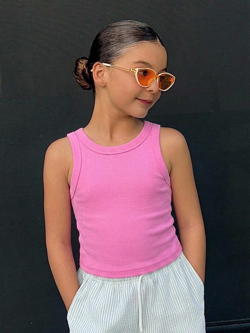 Tween Girl Round Neck Pullover Fitted Basic Sleeveless Tank Top For Girls (Large) Summer