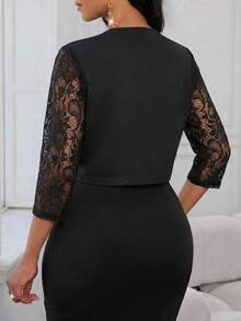 SHEIN Lady 女款對比蕾絲 3/4 袖優雅開襟正裝外套 - 白色 - 查看 2
