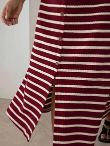 ELLERISSA Plus Size Red & White Striped Button Front Sleeveless Midi Dress - Red and White - View 6