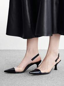 CUCCOO BIZCHIC Zapatos de tacón de aguja con punta puntiaguda y TPU transparente, elegantes para ir al trabajo/fiesta/oficina, color albaricoque, sandalias de tacón alto para mujer para Navidad - Negro brillante - Ver 3