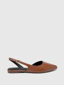 CUCCOO BIZCHIC Zapatos planos retro de punta puntiaguda con tira trasera en color marrón, sandalias con hebilla y punta cerrada para mujer, versátiles para el trabajo y el transporte diario - Marrón - Ver 8