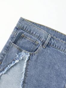 ROMWE MEN Pantalones cortos de mezclilla con patchwork para hombres de talla grande - Azul - Ver 7