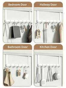 1pc Over-The-Door Hanger Rack, Wall-Mounted Clothes Hanger Hook, Garment Storage Shelf, Door Back Organizer Rack, Suitable For Bedroom And Bathroom - White - View 5