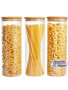 All-In-One Sealed Wooden Food Storage Tank With Lid, Food Container For Storing Pasta, Nuts And Flour, Kitchen Glass Jar, Storage Room Sorting And Storage, Glass Jar Width 6.5 - View 1