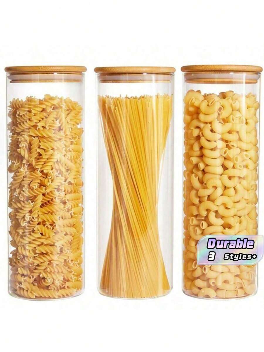 All-In-One Sealed Wooden Food Storage Tank With Lid, Food Container For Storing Pasta, Nuts And Flour, Kitchen Glass Jar, Storage Room Sorting And Storage, Glass Jar Width 6.5 - View 1
