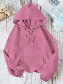 INAWLY Women's Dropped Shoulder Long Sleeve Sweatshirt With Wing Pattern On Back - Dusty Pink - View 2