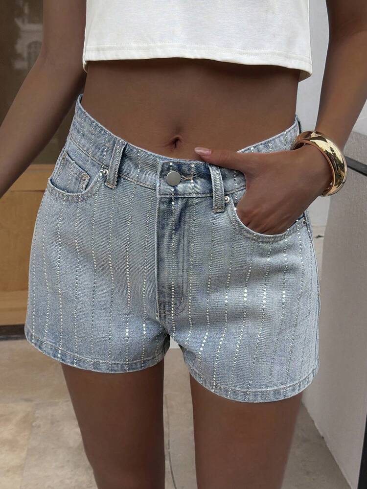 Women's Summer Rhinestone Embellished Casual Denim Shorts