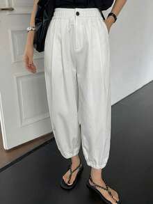 DAZY Women's Solid Color Elastic Waist Business Casual Long Pants - White - View 4