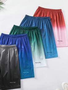 SHEIN 5件/組 男童休閒運動網眼布料漸層百慕達短褲，適合夏季日常穿著與戶外活動 - 彩色 - 查看 3
