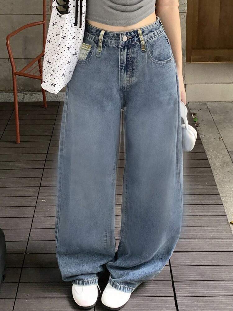 Women's Loose Fit Casual Street Style Leopard Print Denim Jeans