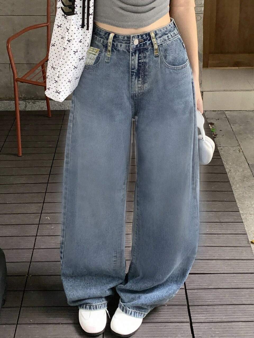 Women's Loose Fit Casual Street Style Leopard Print Denim Jeans