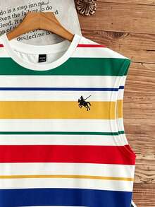 Manfinity Joysei Standard Size Men's Casual Colorful Striped Print Tank Top, Suitable For Summer Outings, School, And Gifts For Friends - Multicolor - View 4