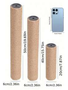 1pc 6cm Diameter Sisal Rope Cat Grab Column, Cat Climbing Frame Vertical Cat Climbing Frame Accessory Column, Wear-Resistant Jute Column, Cat DIY Building Material With Screws, 20cm, 40cm, 50cm - Yellow - View 3