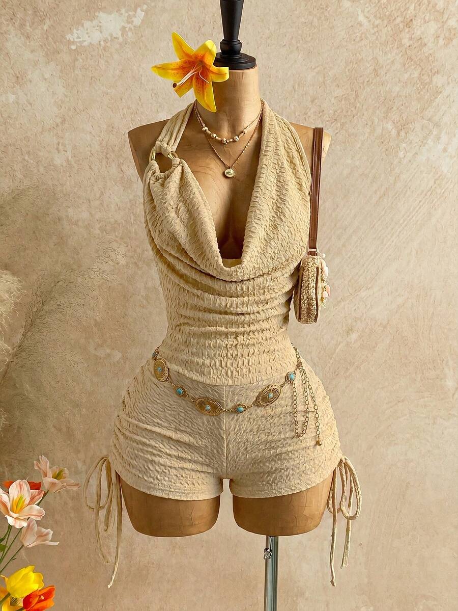 Soleia 女款性感復古漸層印花網紗連身褲,金屬裝飾、多層荷葉邊與荷葉領設計,修身時尚,適合度假、派對、約會、情人節、嘉年華、復活節、西部風、郵輪、海灘、島嶼、公路旅行、城市、婚禮季、音樂節、波西米亞度假、海灘裝、內搭或外穿,四季皆宜 - 卡其色 - 查看 1