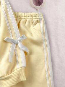 SHEIN 2 pièces Ensemble sweat-shirt à nœud tricoté et leggings de couleur unie pour bébé fille - Jaune citron - Voir 5