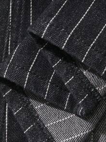 Livesso Women's Vintage Washed Dark Grey Striped Waist Splice Casual Vacation Minimalist Beach City Break Elegant Commute Loose Straight Midi Denim Dress, - Grey - View 7