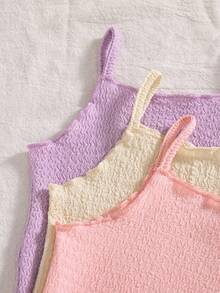 SHEIN Vintaside Kids Set de 3 piezas de bodis de punto de unicolor versátiles y cómodos para bebés recién nacidas, para primavera/verano - Multicolor - Ver 4