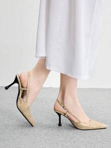 CUCCOO BIZCHIC Elegant, Simple And Generous, Fashionable And Versatile, Casual Workplace Commuter Women's Rear Empty High-Heeled Shoes - Light Grey - View 5