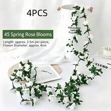 4 Pieces Of Ultra Long Simulated Rose Vines, Suitable For Indoor And Outdoor Wedding Arches, Villa Fences, Balcony Decorations, Staircase Handrails, Party Background Boards, Suitable For Home, Garden, Shopping Mall, Wedding And Festival Decoration - White - View 5