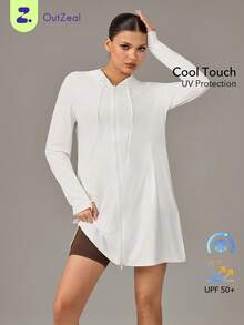 OutZeal Women Sun-Proof Jacket Daily Casual UV Protection Cool Touch Hood Long Length Outdoor Tops - White - View 1