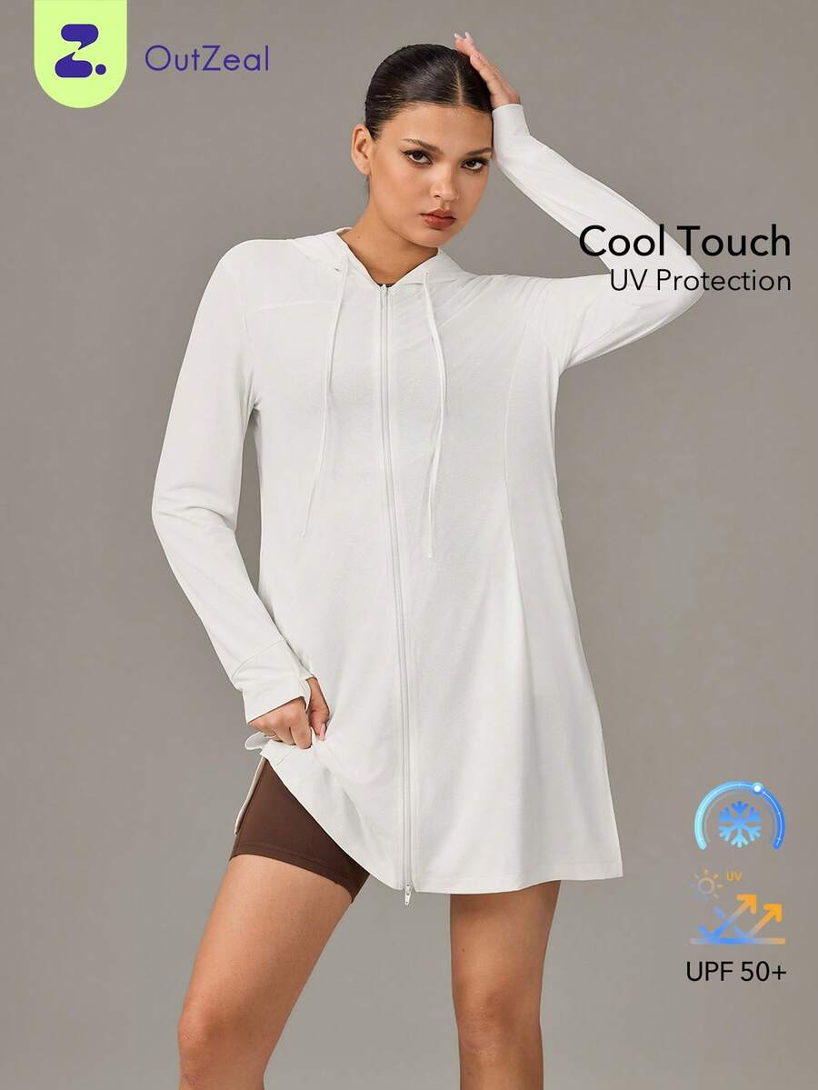 OutZeal Women Sun-Proof Jacket Daily Casual UV Protection Cool Touch Hood Long Length Outdoor Tops - White - View 1