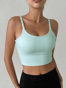 DAZY Bra Olahraga Wanita Polos Tanpa Punggung dengan Model Camisole dan Leher Persegi - Biru - View 5