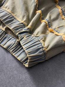ROMWE MEN Atasan Denim Berkerudung Tanpa Lengan dengan Desain Berumbai, Resleting, dan Hem Elastis untuk Pria, Gaya Streetwear - Jahe - View 3
