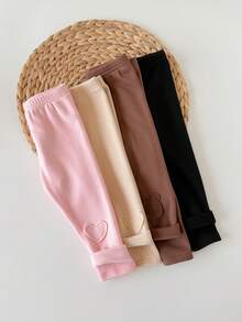 Babygirl Cute Casual Knit Autumn/Winter Versatile Heart Pattern Long Pants 4pcs Set - Black - View 6