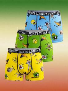 LOONEY TUNES X SHEIN 3 Stücke Herren bequeme, atmungsaktive Unterhosen mit Cartoon-Muster und Schriftzug - Grün - Übersicht 8