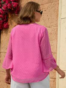Miaspire Damen Sommer Bluse mit Cut-Out, 3/4 Ärmel, Rosa, Lässig, Urlaub, Große Größen - Pink - Übersicht 5