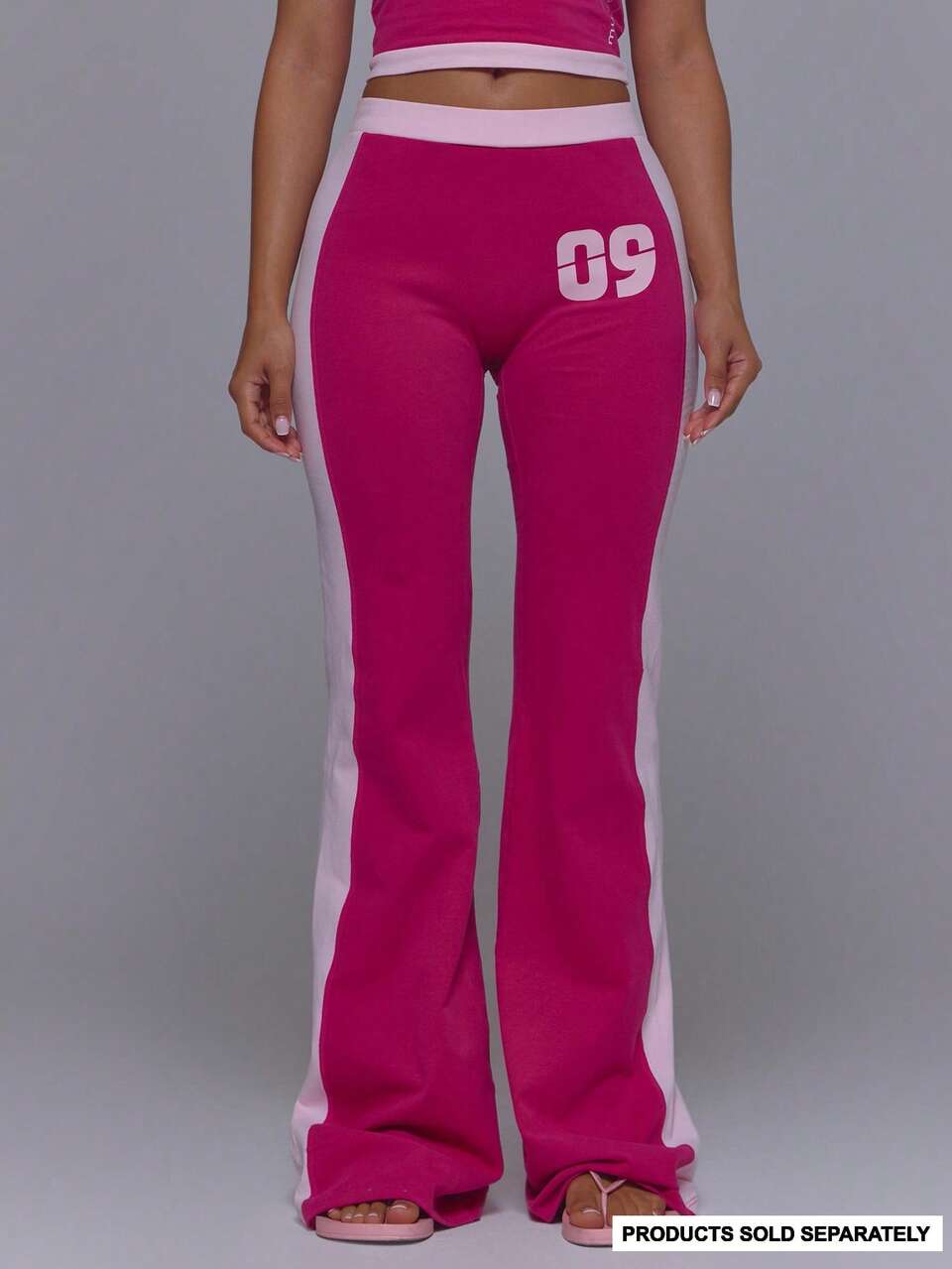 Rosa Kontrastfarben Seitenstreifen '09' Grafik figurbetonte gerade Bein Active Jogger Coord Hose nur Hose süß Vintage Y2K Fitness Alltag Vintage Active