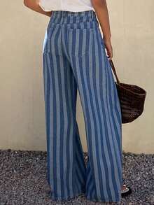Dazy Tall Women's Striped Straight Loose Casual Jeans, Street Style Vacation Pants - Blue - View 6