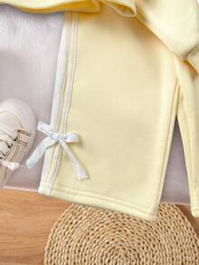 SHEIN 2 pièces Ensemble sweat-shirt à nœud tricoté et leggings de couleur unie pour bébé fille - Jaune citron - Voir 6
