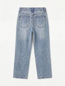 lacRébo Light Blue Mid-Rise Relaxed Straight-Leg Jeans Summer Autumn Casual Cotton Pants Everyday Travel Back-To-School Day Time - Light Wash - View 6